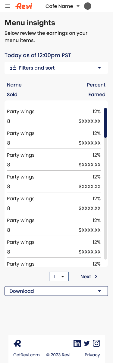 Menu insights list view