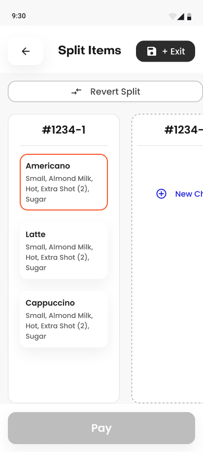Split items — drag items between sub-tickets