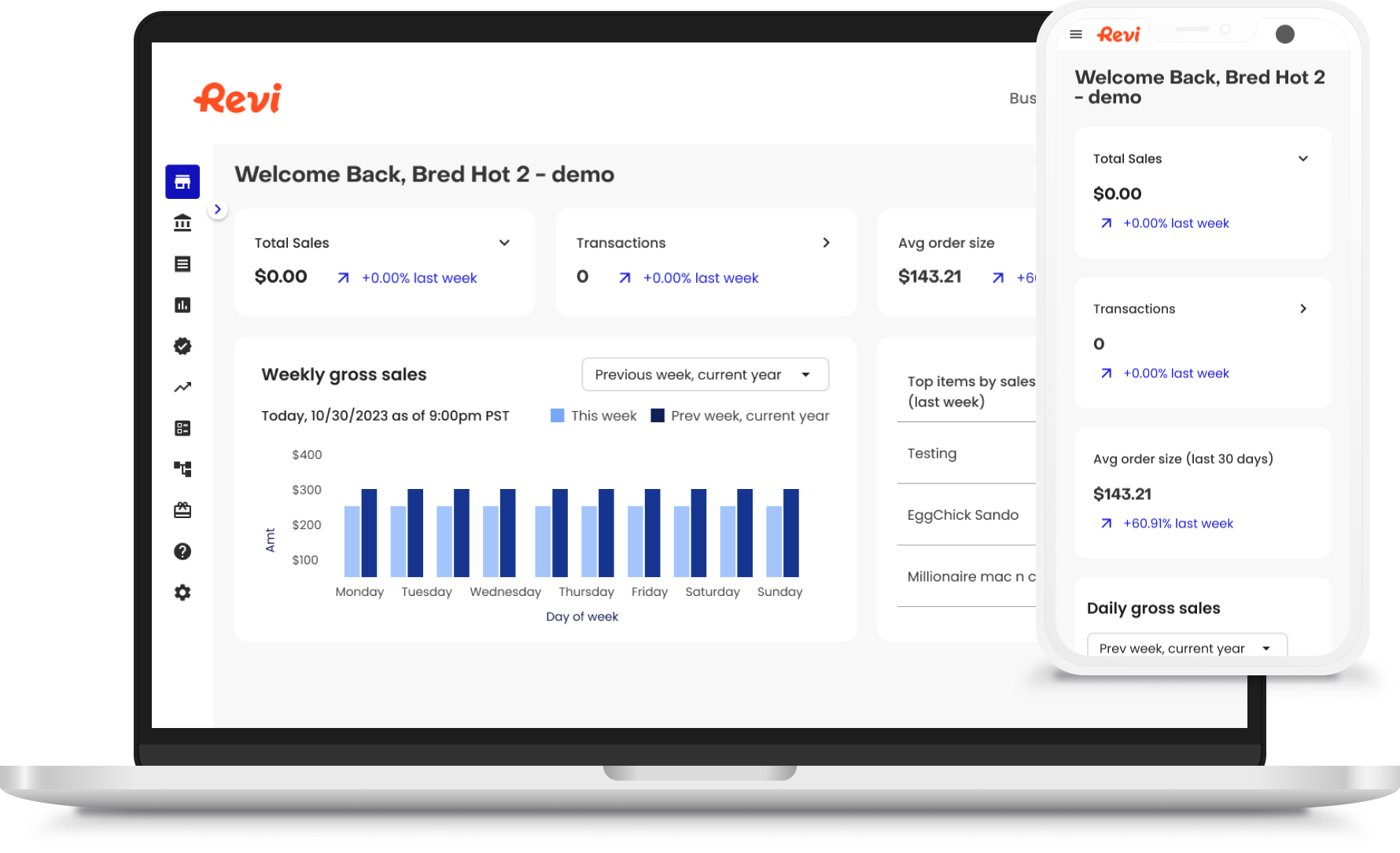 Revi Dashboard — desktop and mobile responsive views